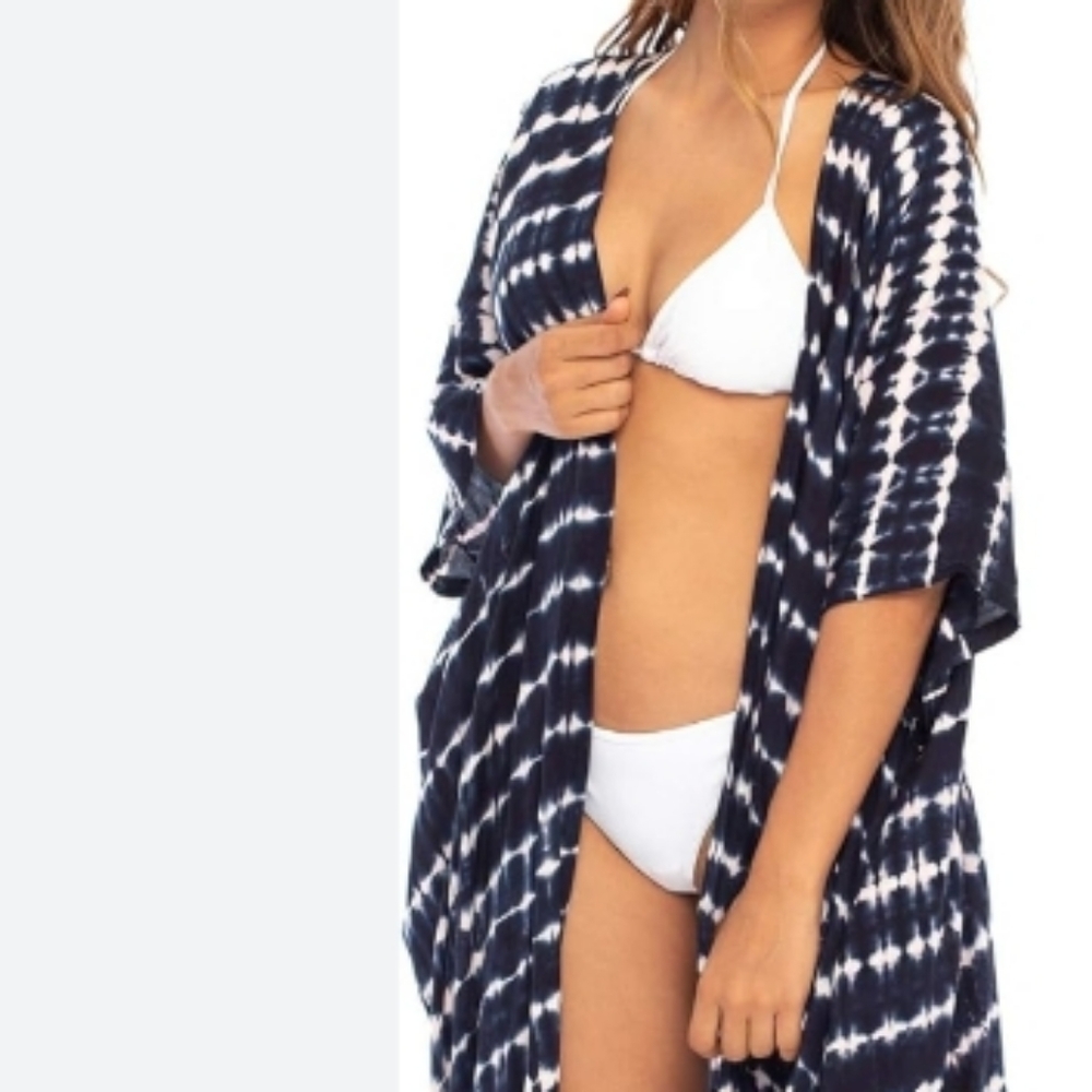 Another Reason (Size S) Navy Blue & White Tie Dye Tassel Kimono Cover (NEW-NWT)